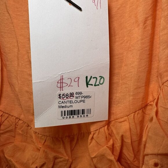 &Merci Orange Ruffled Babydoll Tank Top Womens Size Medium NWT Polyester - Picture 5 of 7